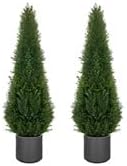 Artificial Cedar Topiary Trees 3FT Set of 2 with Gray Planter