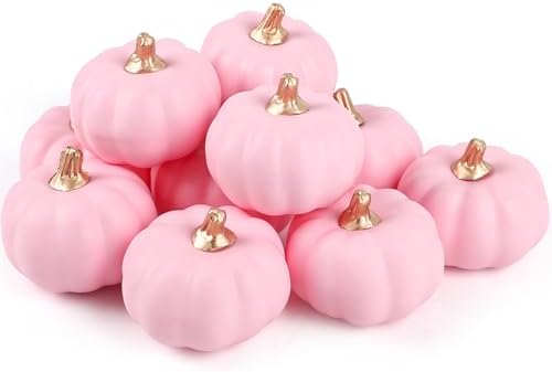 FOIMAS 12pcs Pink Artificial Pumpkins Fall Decor