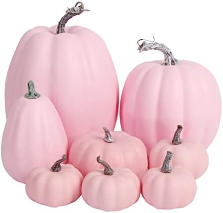 FOIMAS 8pcs Pink Artificial Pumpkins Fall Decor