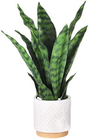 Artificial Snake Plant 16 Inches with White Ceramic Pot Decor