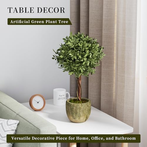 Fake Plant Boxwood Trees 13 Inch Artificial Topiary with Concrete Pots