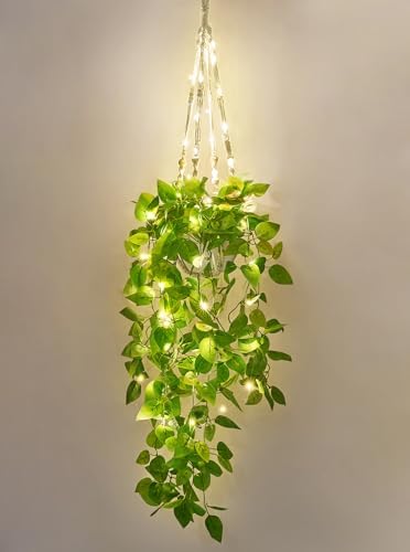 Mkono Fake Hanging Plant with Lights for Home Decor