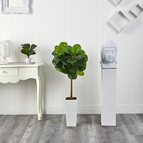 Nearly Natural 4ft Fiddle Leaf Artificial Tree in White Planter