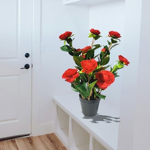 16 Inch Artificial Camellia Tree with 9 Large Blooms and 3 Small Blooms