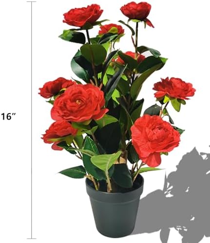 16 Inch Artificial Camellia Tree with 9 Large Blooms and 3 Small Blooms