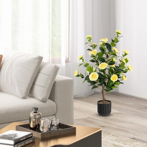Artificial Camellia Tree Set of 2 38 Inch Tall Potted Plants