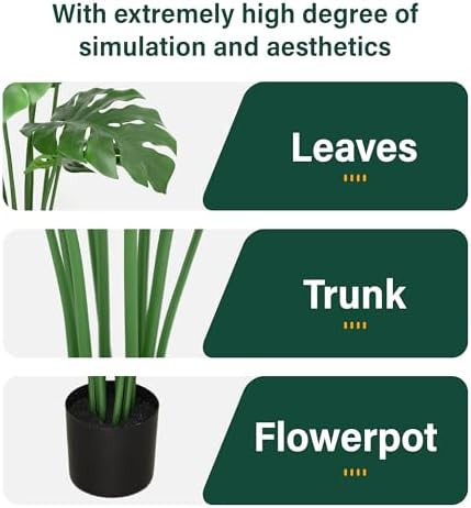 Saksun 35ft Artificial Monstera Deliciosa Plant with Pot