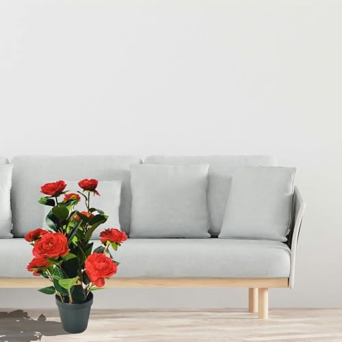16 Inch Artificial Camellia Tree with 9 Large Blooms and 3 Small Blooms