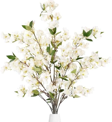 Sggvecsy Artificial Cherry Blossom Flowers 3 Pcs White