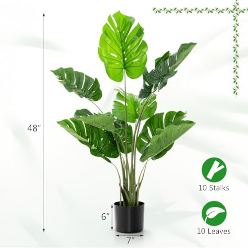 Goplus Artificial Monstera Deliciosa Plant 4ft Tall Fake Tropical Tree