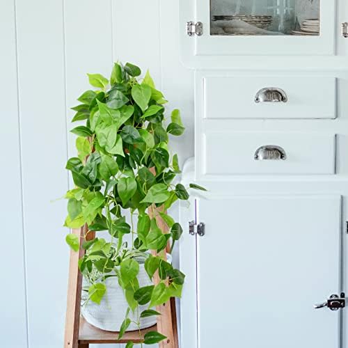 LOYWREE 354in Artificial Hanging Potted Greenery with Black Pot and Faux Ivy Vine