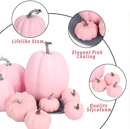 FOIMAS 8pcs Pink Artificial Pumpkins Fall Decor