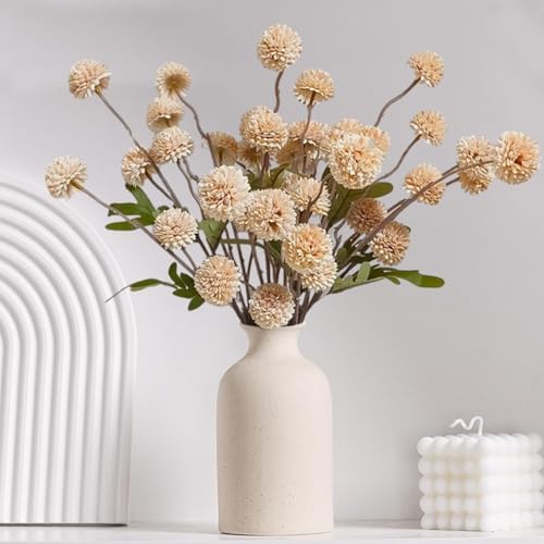10 Pcs Artificial Mums With Long Stems Beige
