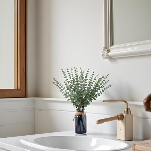 Leftover 188 Inch Artificial Eucalyptus in Black Glass Vase