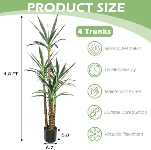 Koretech Artificial Trees 48ft Faux Agave Plants 4 Trunks with Pot