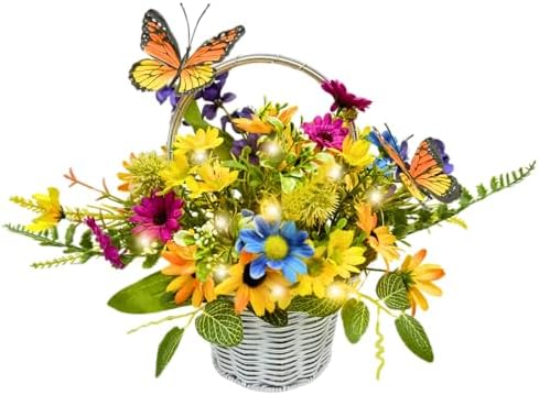 Spring Summer Floral Arrangement Centerpiece with LED Lights