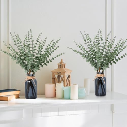 Leftover 188 Inch Artificial Eucalyptus in Black Glass Vase