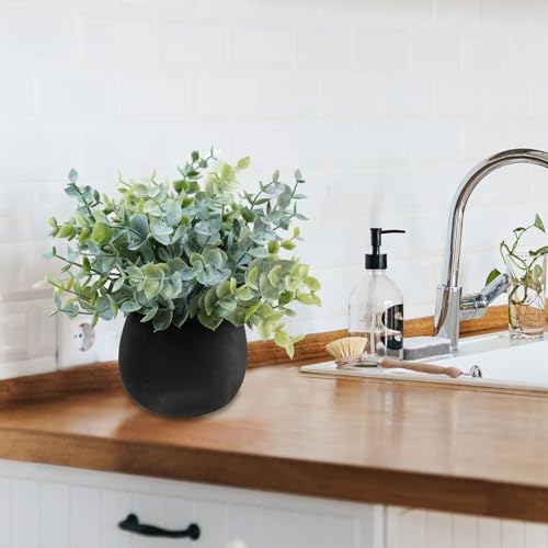 Winlyn Set of 3 Small Artificial Plants in Black Concrete Pots