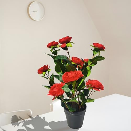 16 Inch Artificial Camellia Tree with 9 Large Blooms and 3 Small Blooms