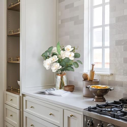 White Orchids Artificial Flowers with Vase