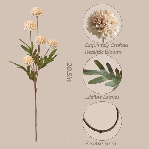10 Pcs Artificial Mums With Long Stems Beige
