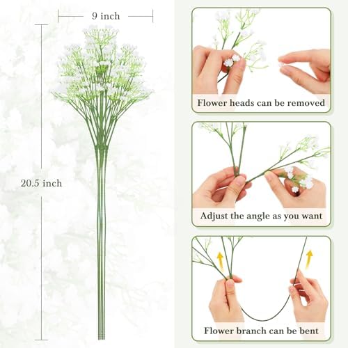 Janinka 100 Pcs Artificial Baby Breath Flowers White