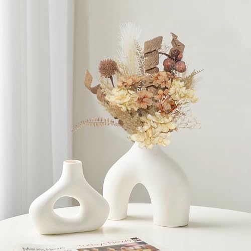 18Pcs Boho Faux Fall Dried Pampas Grass and Silk Hydrangea Bouquets