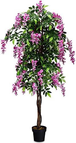 Goplus 6FT Ficus Artificial Tree with Realistic Wisteria Bloom