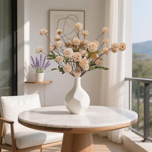 10 Pcs Artificial Mums With Long Stems Beige