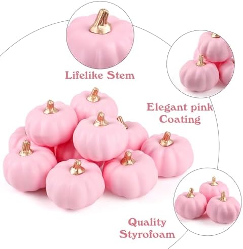 FOIMAS 12pcs Pink Artificial Pumpkins Fall Decor