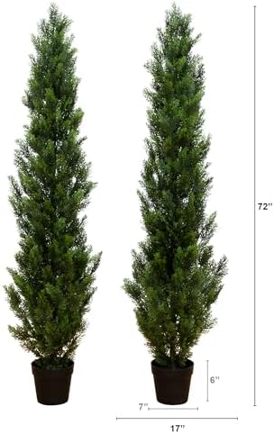 Nearly Natural 6ft Artificial Cedar Topiary Trees Set of 2
