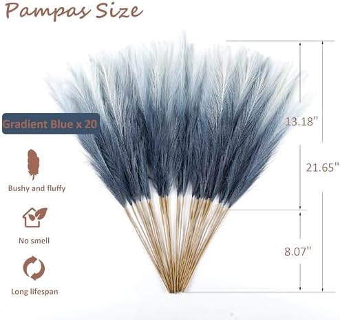 20Pcs Navy Blue Gradient Faux Pampas Grass Decor