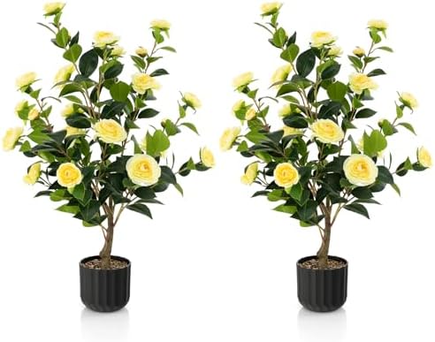 Artificial Camellia Tree Set of 2 38 Inch Tall Potted Plants