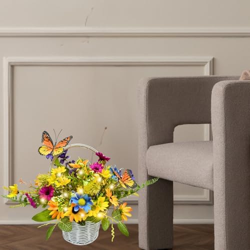 Spring Summer Floral Arrangement Centerpiece with LED Lights