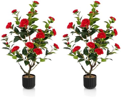 Goplus 38 Inch Artificial Camellia Tree Set of 2
