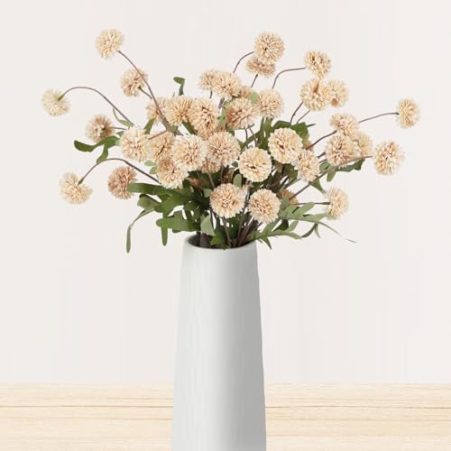 Beige Pompon Mums Artificial Flowers 8pcs Set