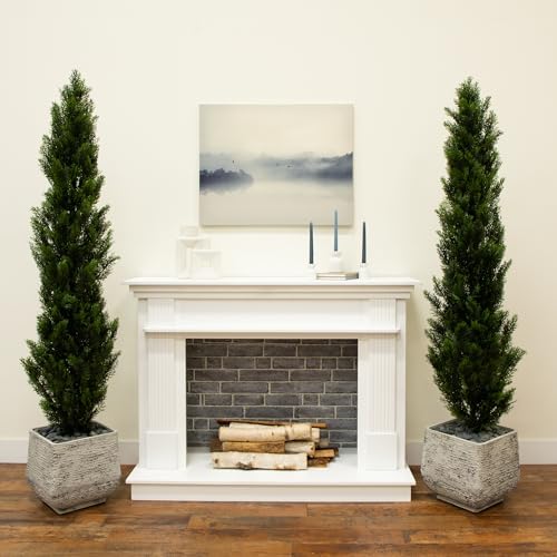 Nearly Natural 6ft Artificial Cedar Topiary Trees Set of 2