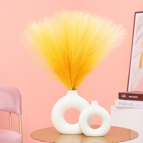 Gradient Yellow Artificial Pampas Grass Decor 177 Inch 6pcs