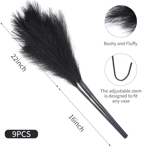 9 Stems Black Artificial Pampas Grass - 38 Inch Tall Decor