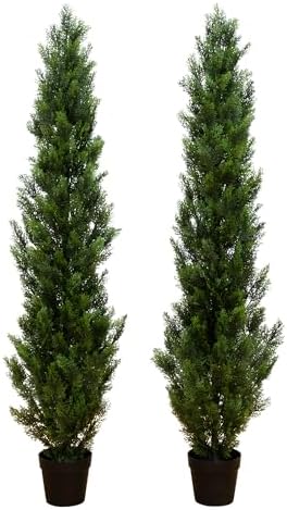 Nearly Natural 6ft Artificial Cedar Topiary Trees Set of 2