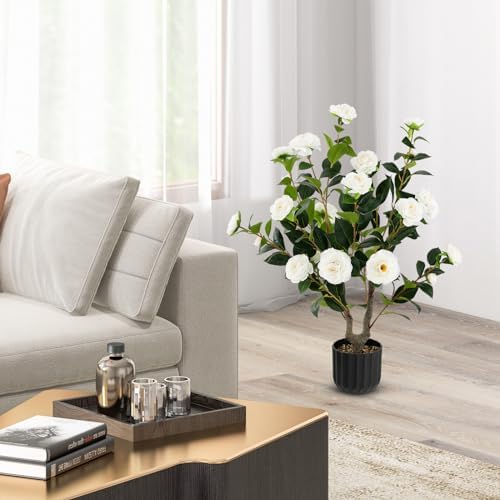 Artificial Camellia Tree Set 2 38 Inch Tall Potted Decor