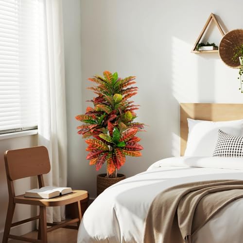 HAPPYGRILL Artificial Croton Plant 40 Tall with Pot