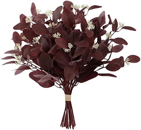 20 Inch Artificial Eucalyptus Stems with Berries 12Pcs Burgundy