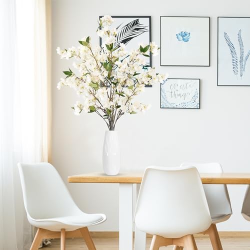 Sggvecsy Artificial Cherry Blossom Flowers 3 Pcs White
