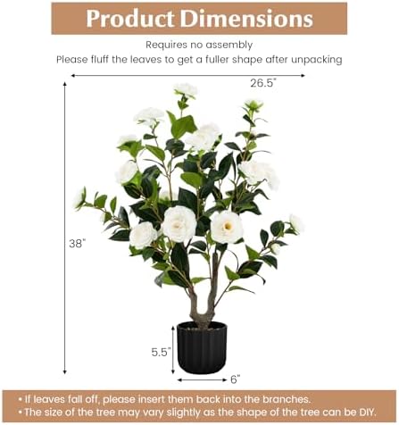 Artificial Camellia Tree Set 2 38 Inch Tall Potted Decor