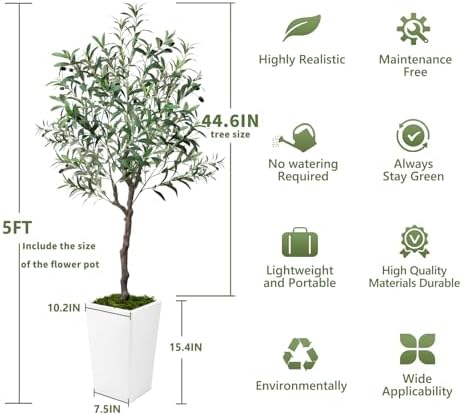 Olive Trees Artificial Indoor 5ft Decor Tree with Pot