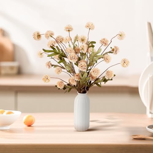 Beige Pompon Mums Artificial Flowers 8pcs Set