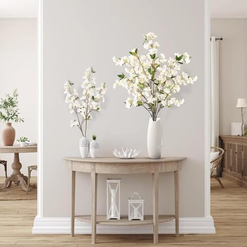Sggvecsy Artificial Cherry Blossom Flowers 3 Pcs White
