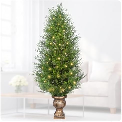 4FT Pre-Lit Artificial Cypress Tree with LED Lights