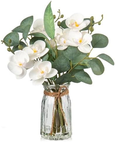White Orchids Artificial Flowers with Vase